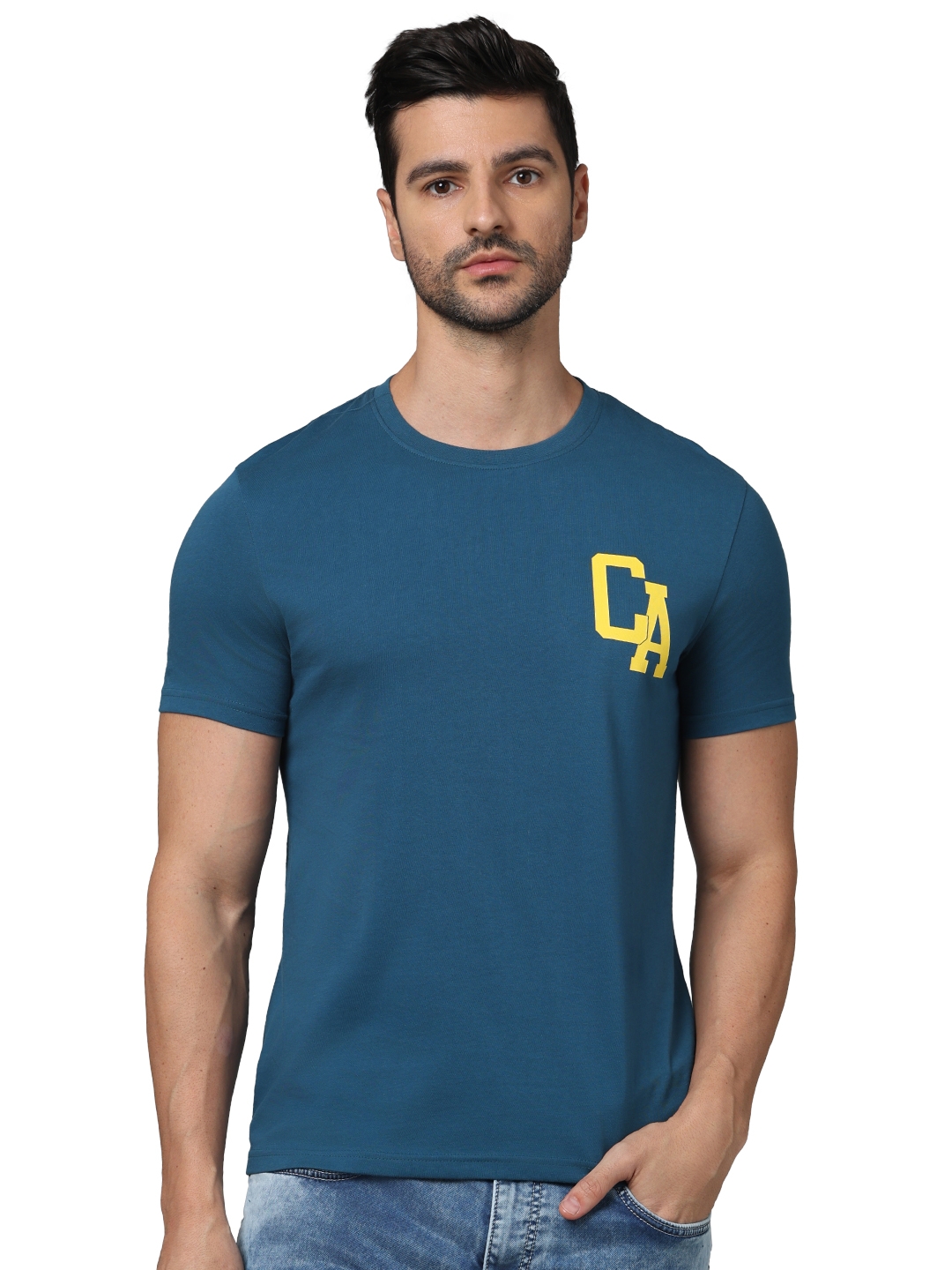 Celio Men Blue Regular Fit Cotton Graphic Tshirts