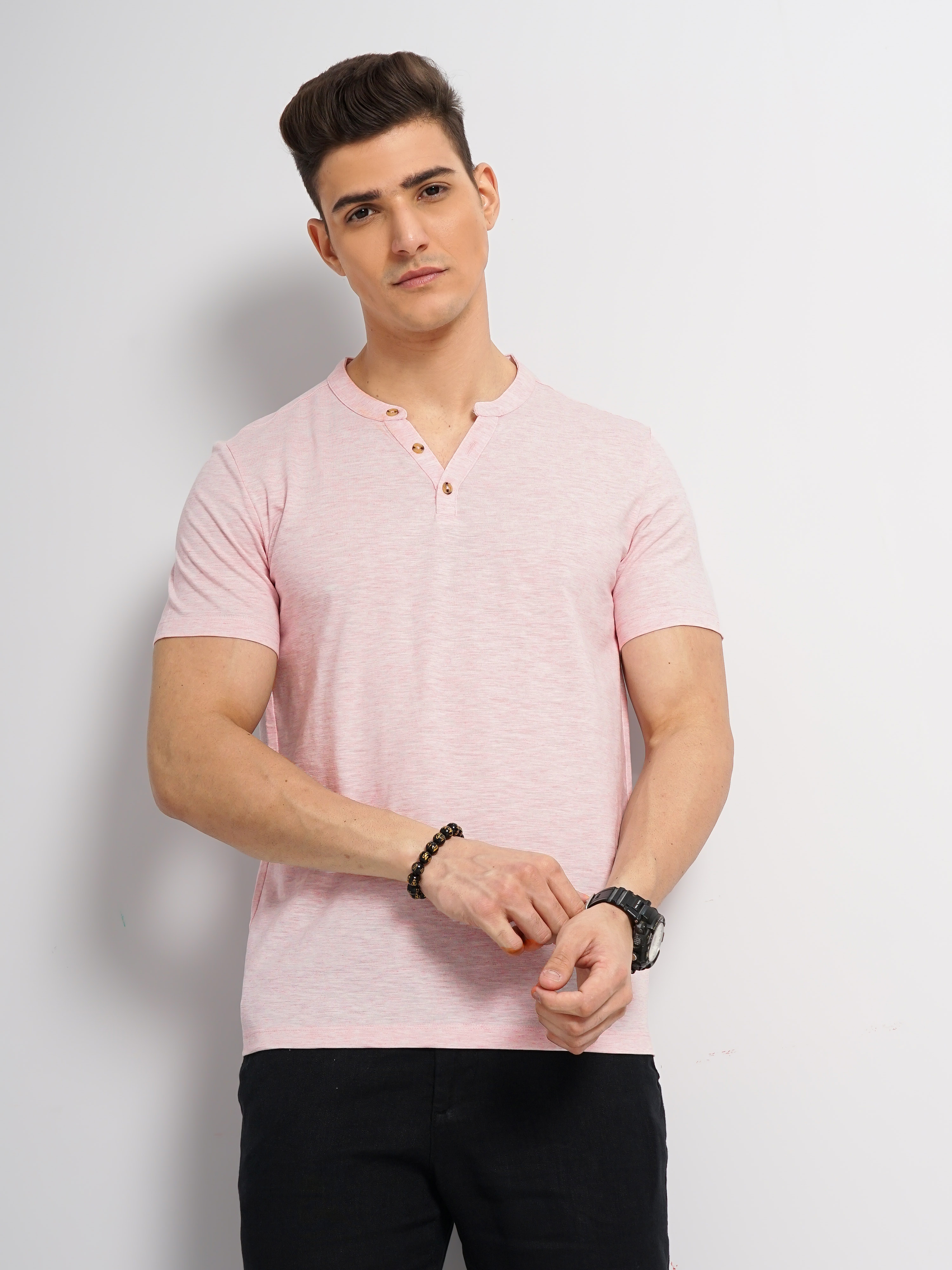 celio | Celio Men Pink Solid Regular Fit Cotton Tshirts