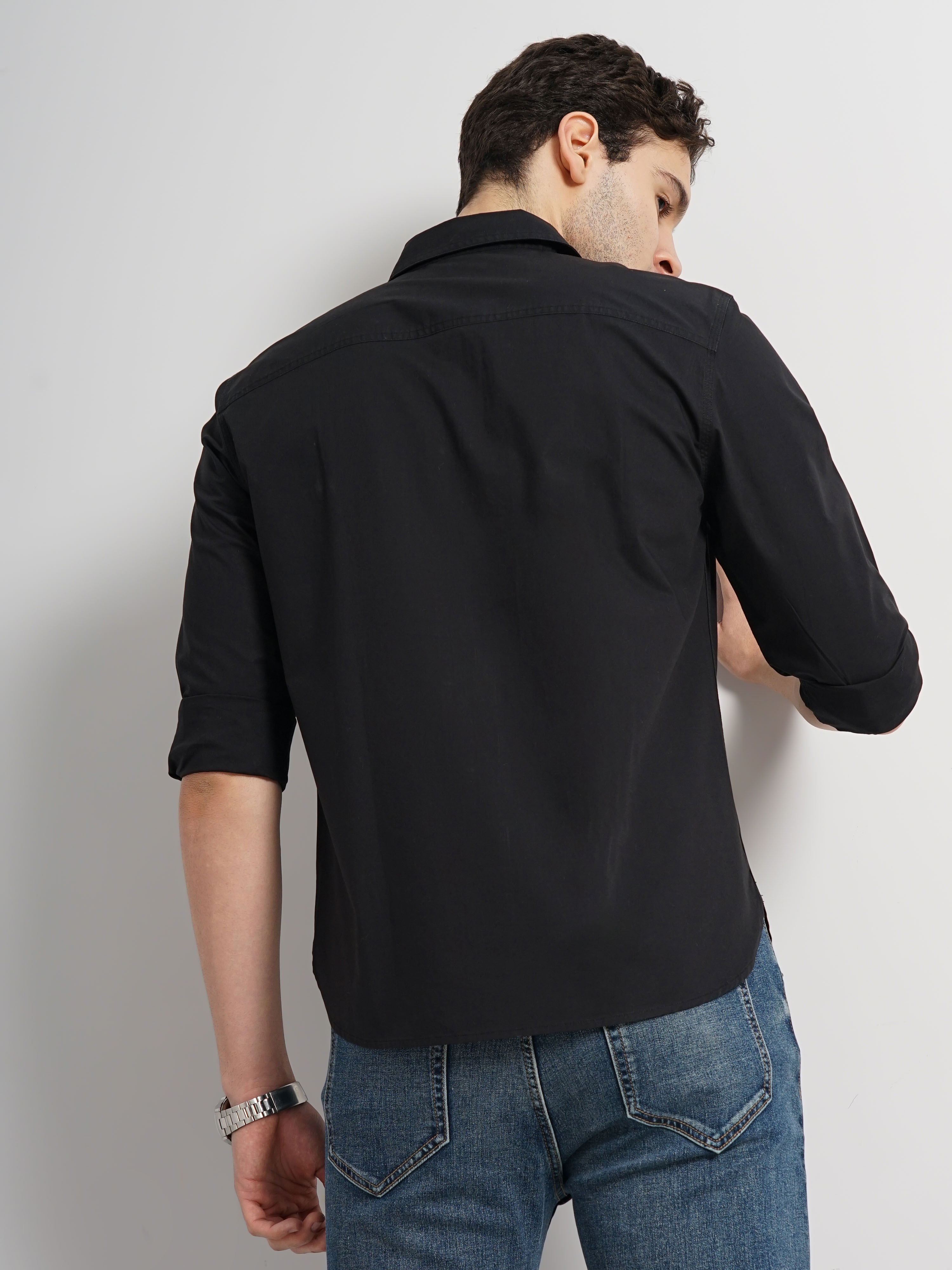 Celio Men Black Solid Regular Fit Cotton Casual Shirt