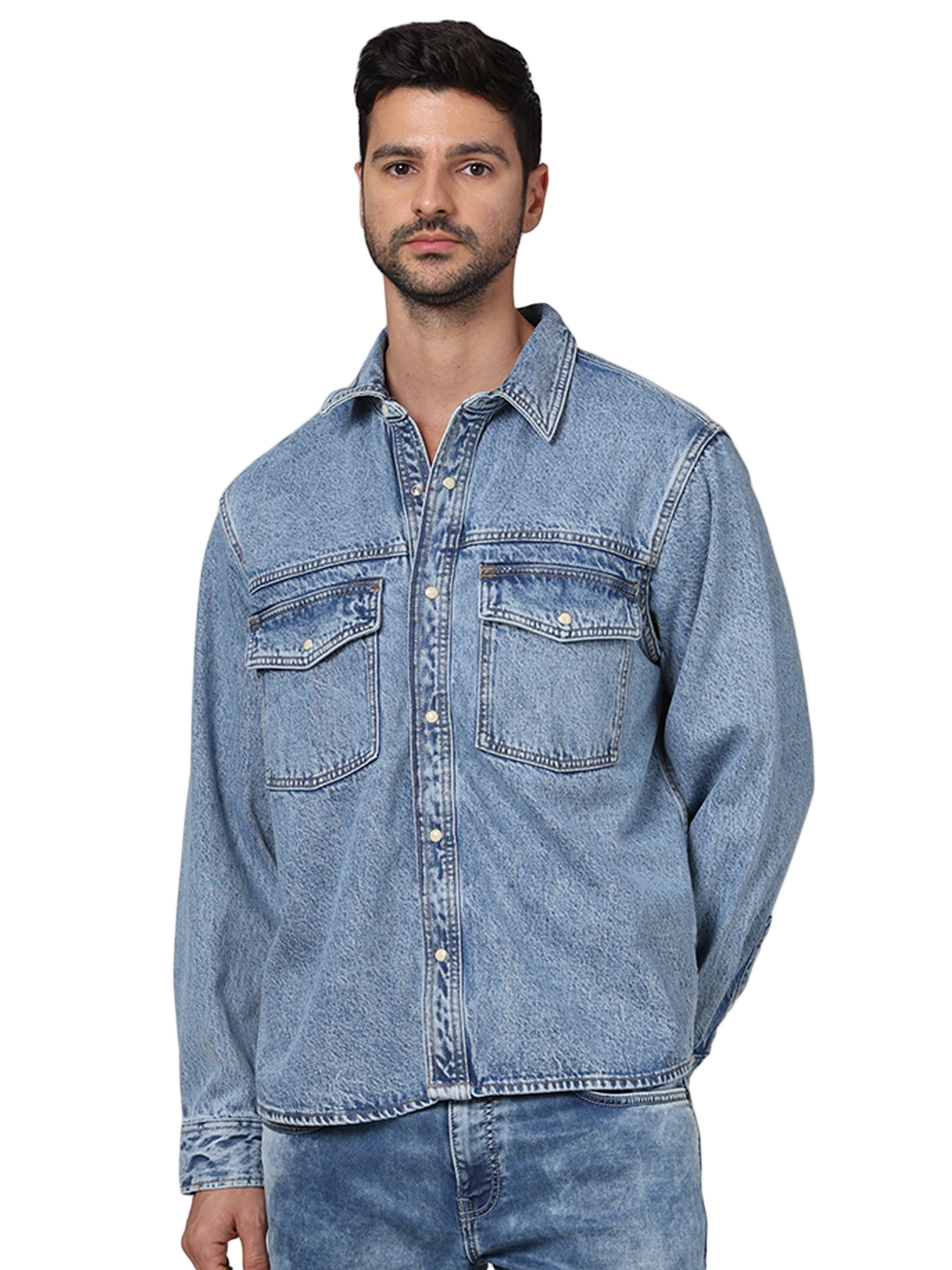 celio | Celio Men Blue Solid Oversized Cotton Casual Shirt