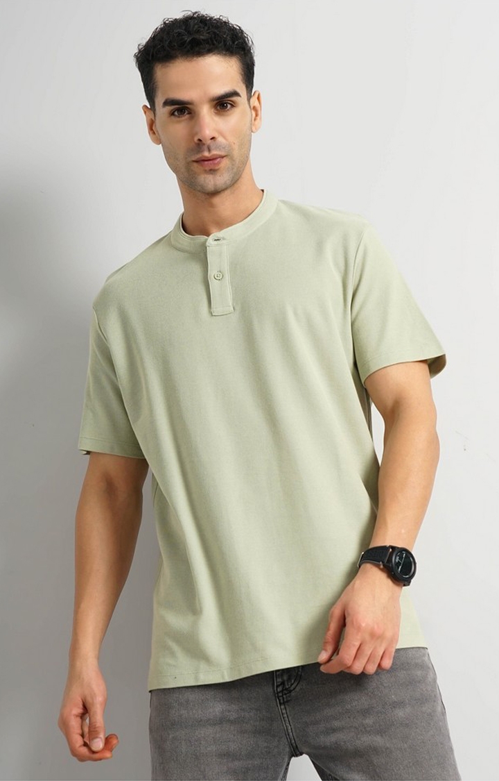 celio | Celio Men Green Solid Regular Fit Cotton Tshirts