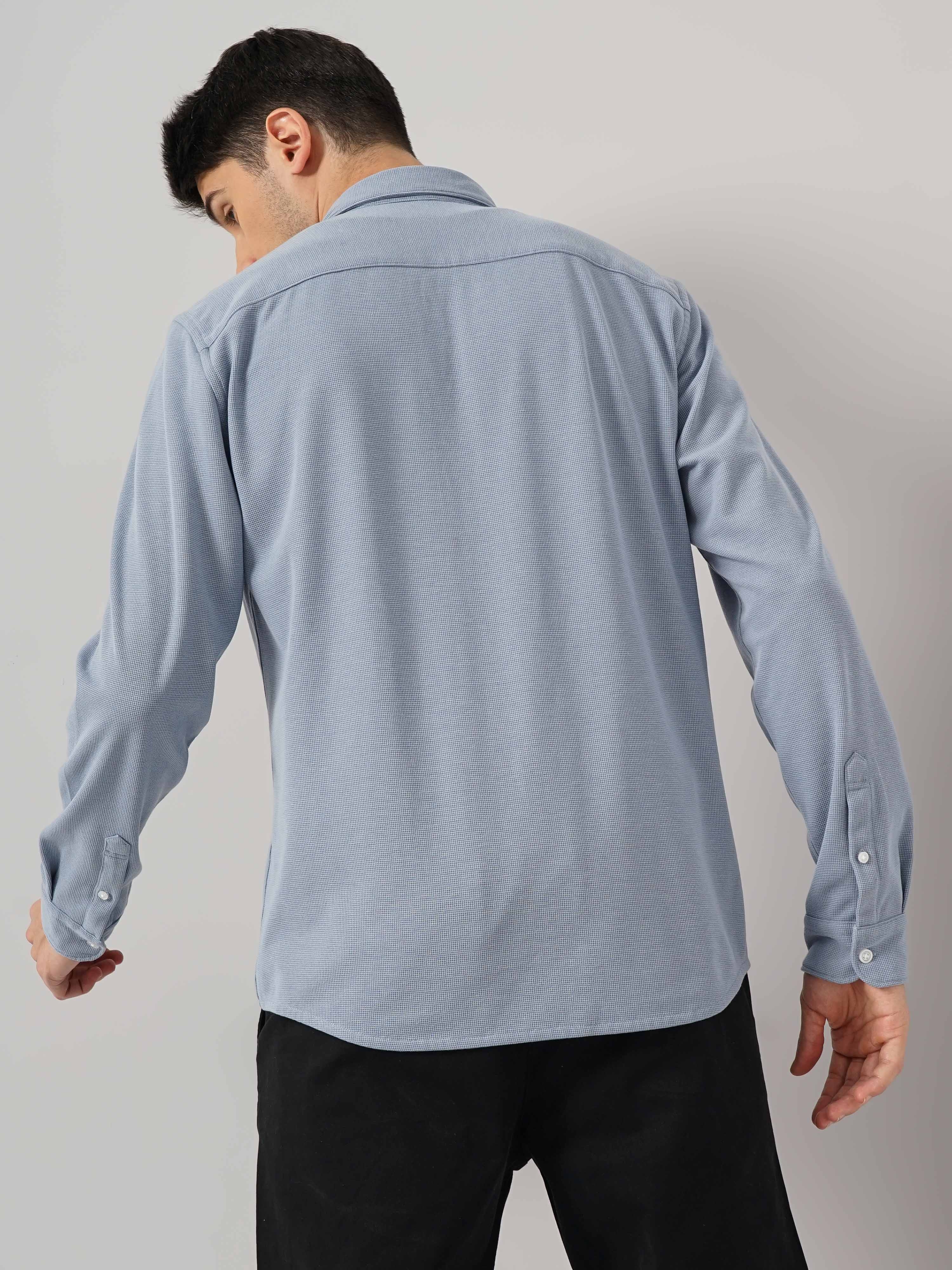Celio Men Blue Solid Regular Fit Cotton Casual Shirt