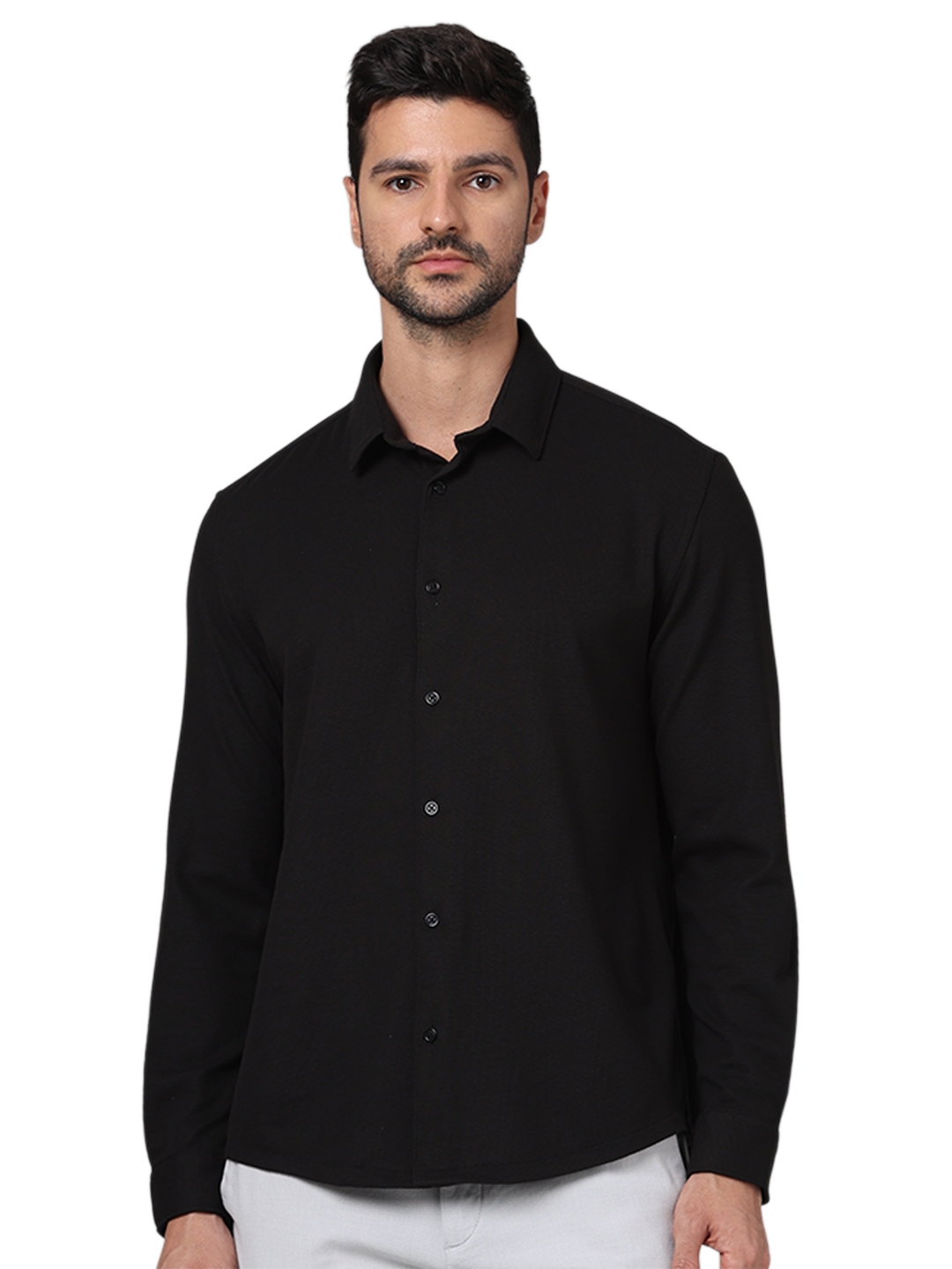 celio | Celio Men Black Solid Regular Fit Polyester Casual Shirt