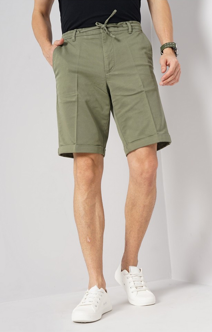 celio | Celio Men Green Solid Loose Fit Cotton Cargo Casual Shorts