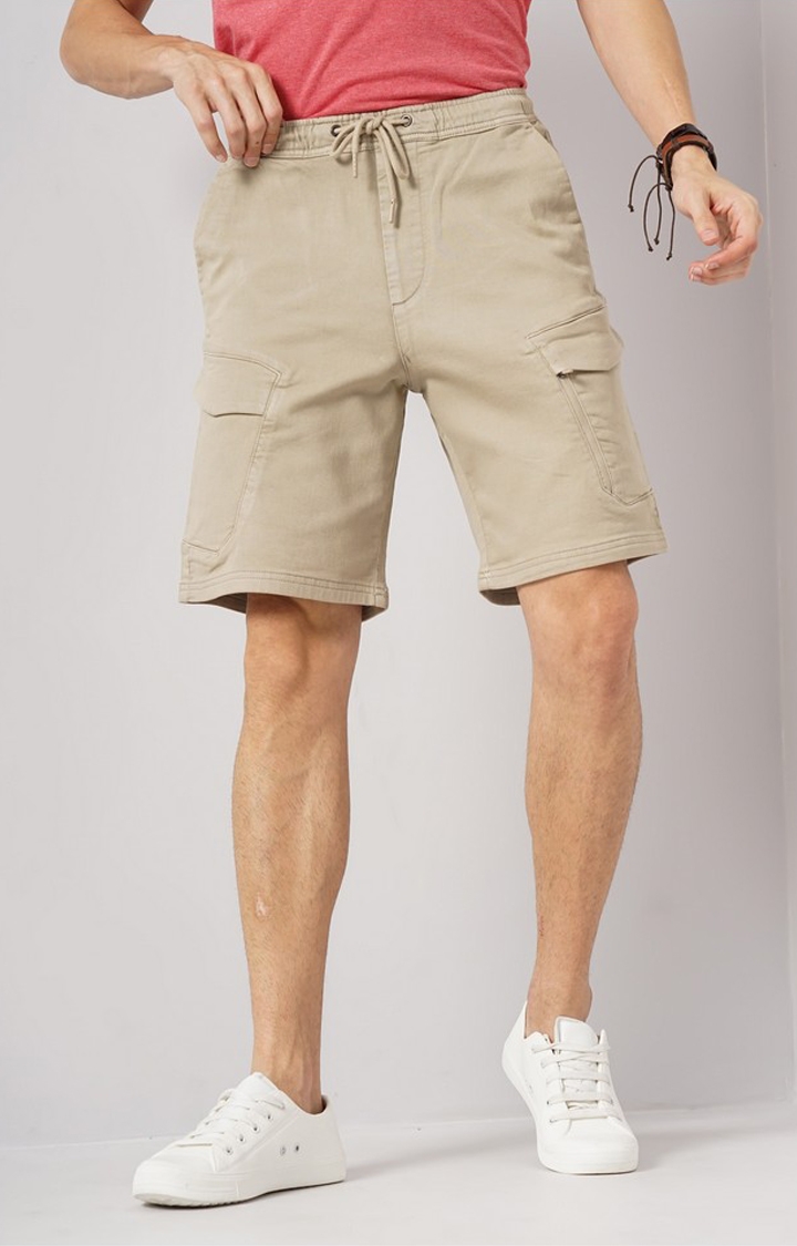 celio | Celio Men Beige Solid Loose Fit Cotton Casual Shorts