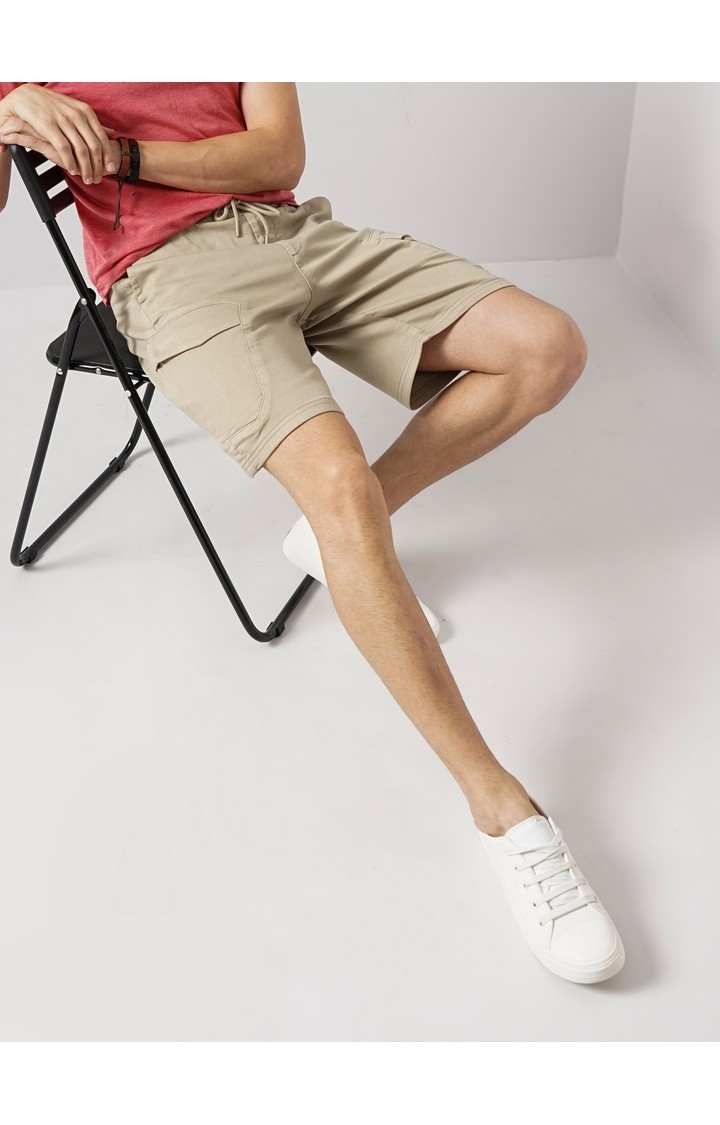 Celio Men Beige Solid Loose Fit Cotton Casual Shorts