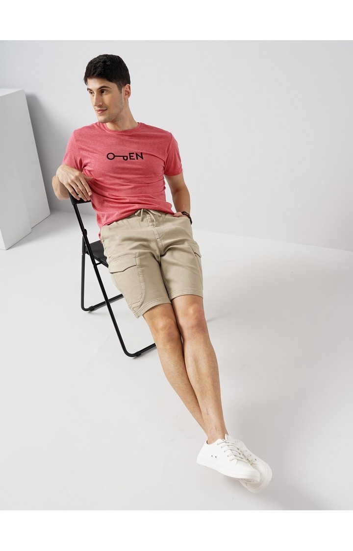 Celio Men Beige Solid Loose Fit Cotton Casual Shorts