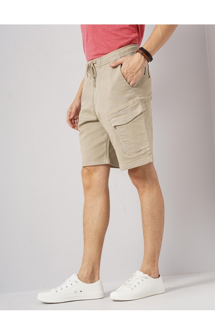 Celio Men Beige Solid Loose Fit Cotton Casual Shorts