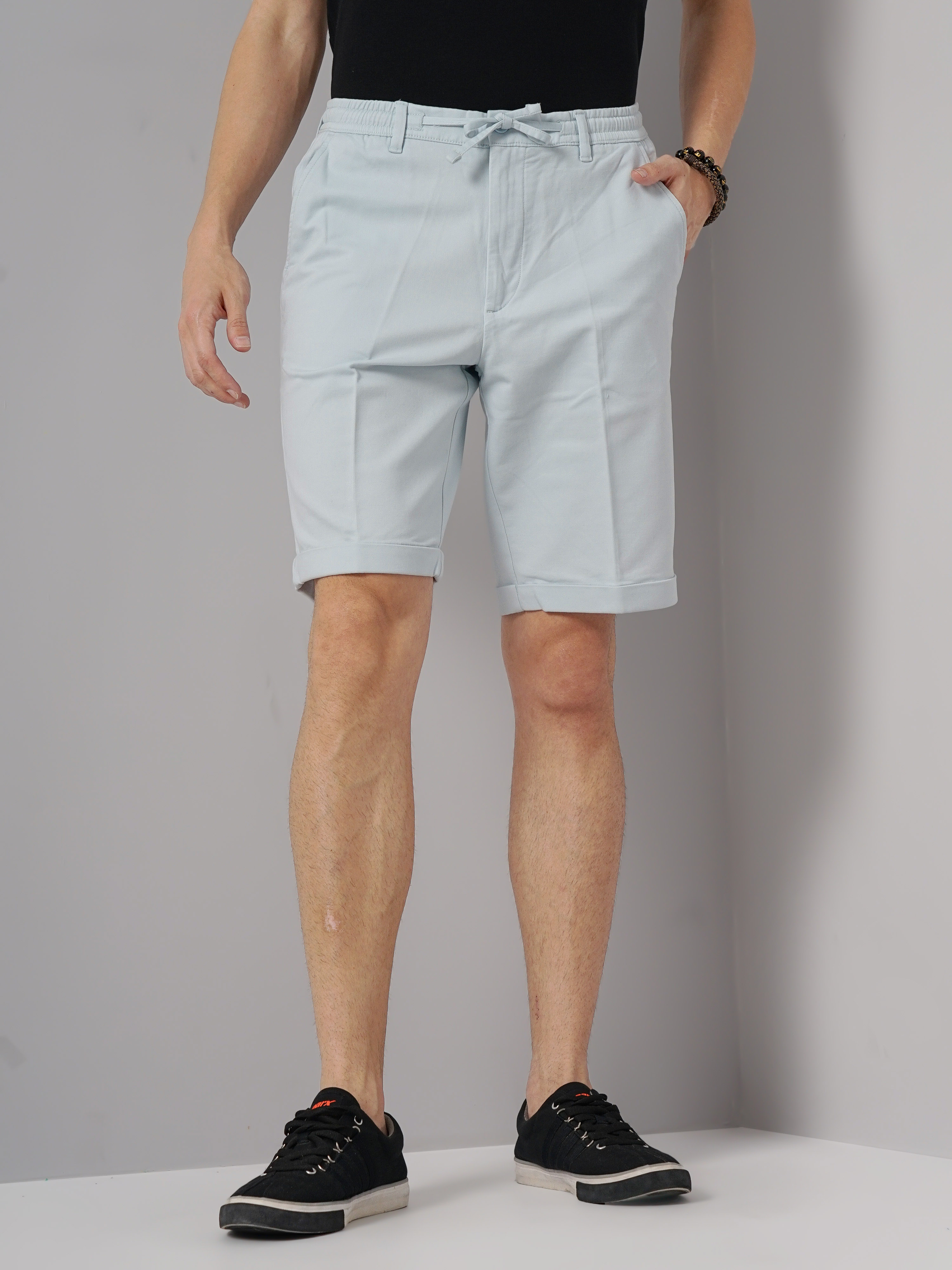 Celio Men Blue Solid Loose Fit Cotton Cargo Casual Shorts