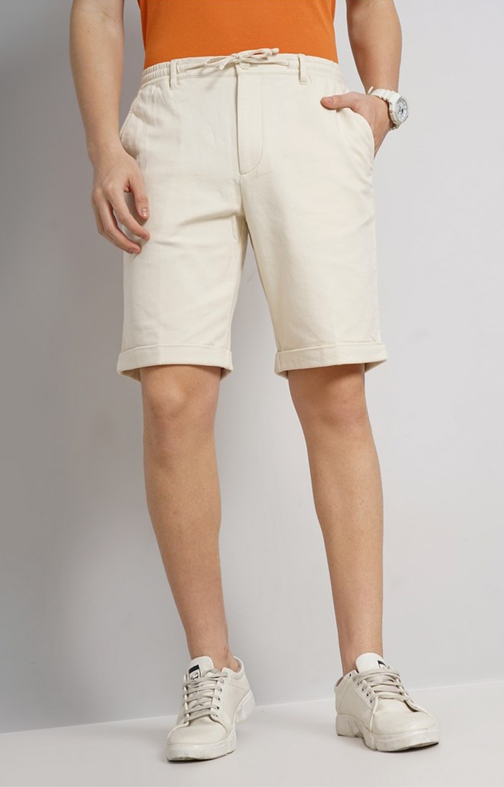 celio | Celio Men Off White Solid Loose Fit Cotton Casual Short