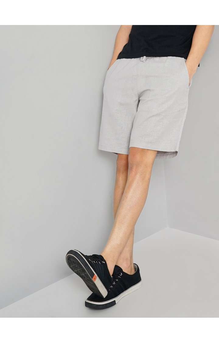 Celio Men Grey Solid Regular Fit Linen Casual Shorts