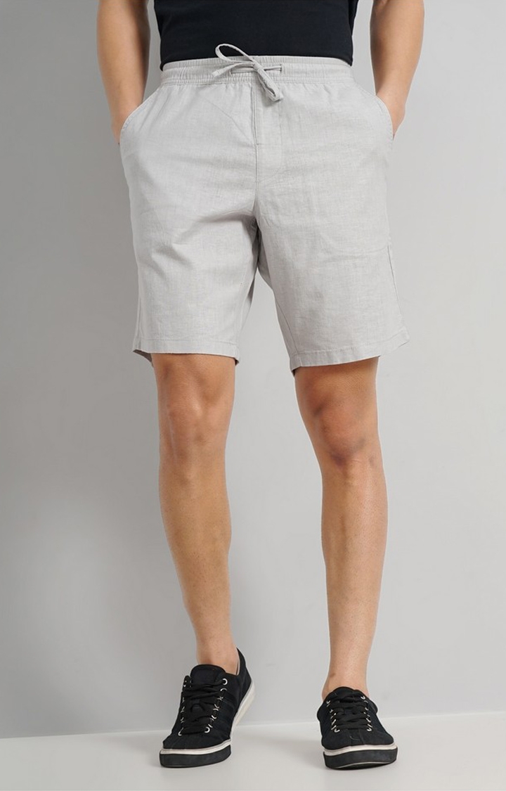 celio | Celio Men Grey Solid Regular Fit Linen Casual Shorts