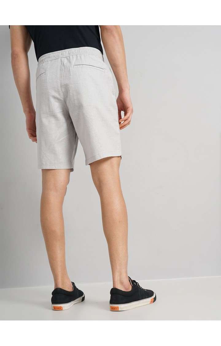 Celio Men Grey Solid Regular Fit Linen Casual Shorts