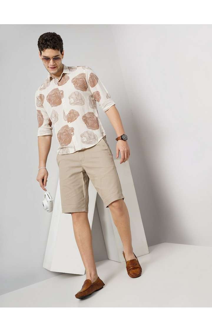 Celio Men Beige Solid Loose Fit Cotton Chinos Casual Short