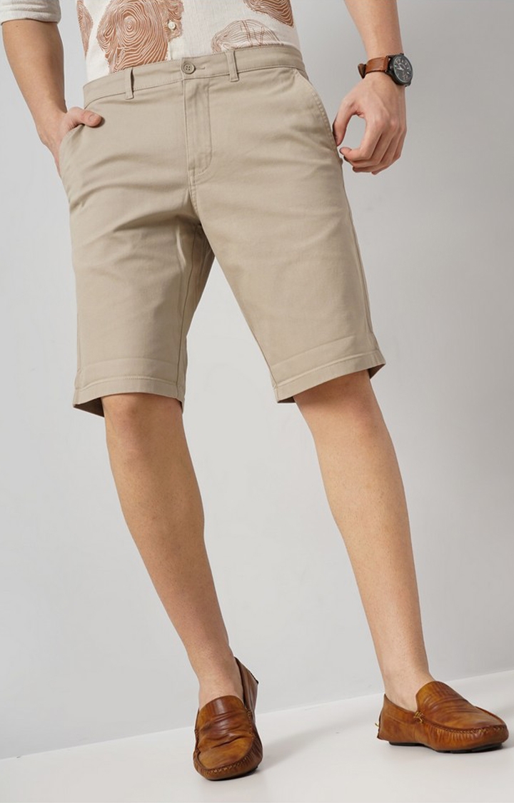 celio | Celio Men Beige Solid Loose Fit Cotton Chinos Casual Short