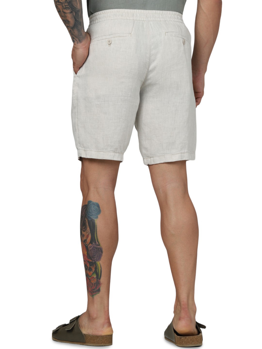 Celio Men Off White Solid Regular Fit Linen Casual Shorts