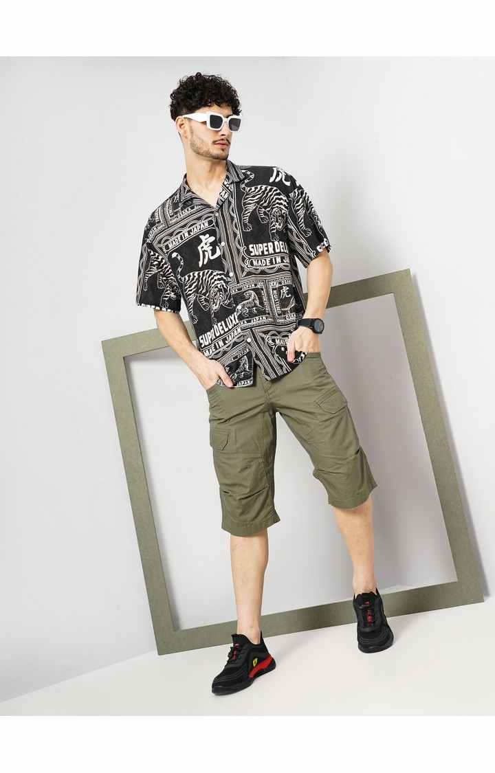 Celio Men Khaki Solid Loose Fit Cotton Ribs Top Cargo Casual Short