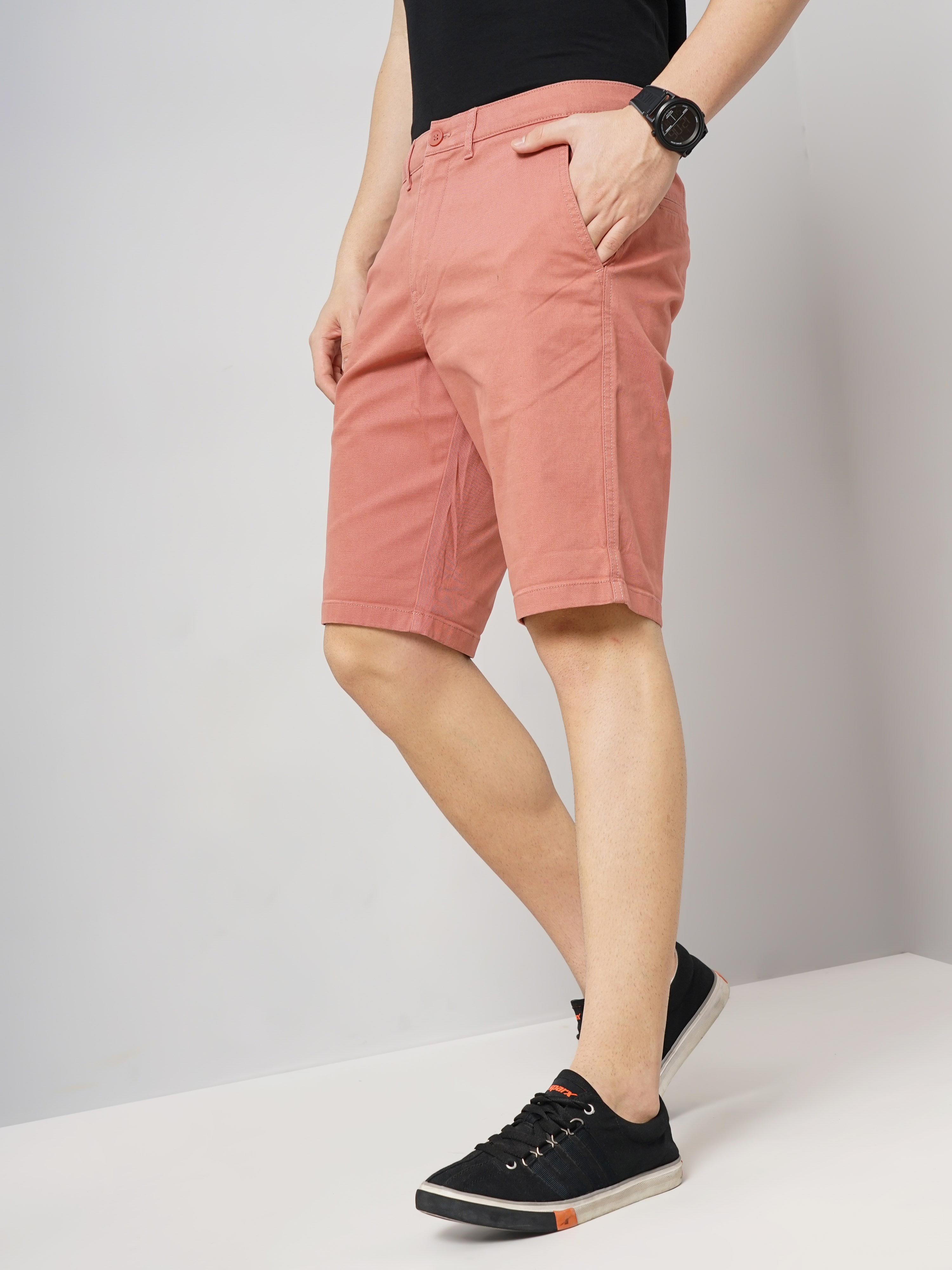 Celio Men Pink Solid Loose Fit Cotton Chinos Casual Short