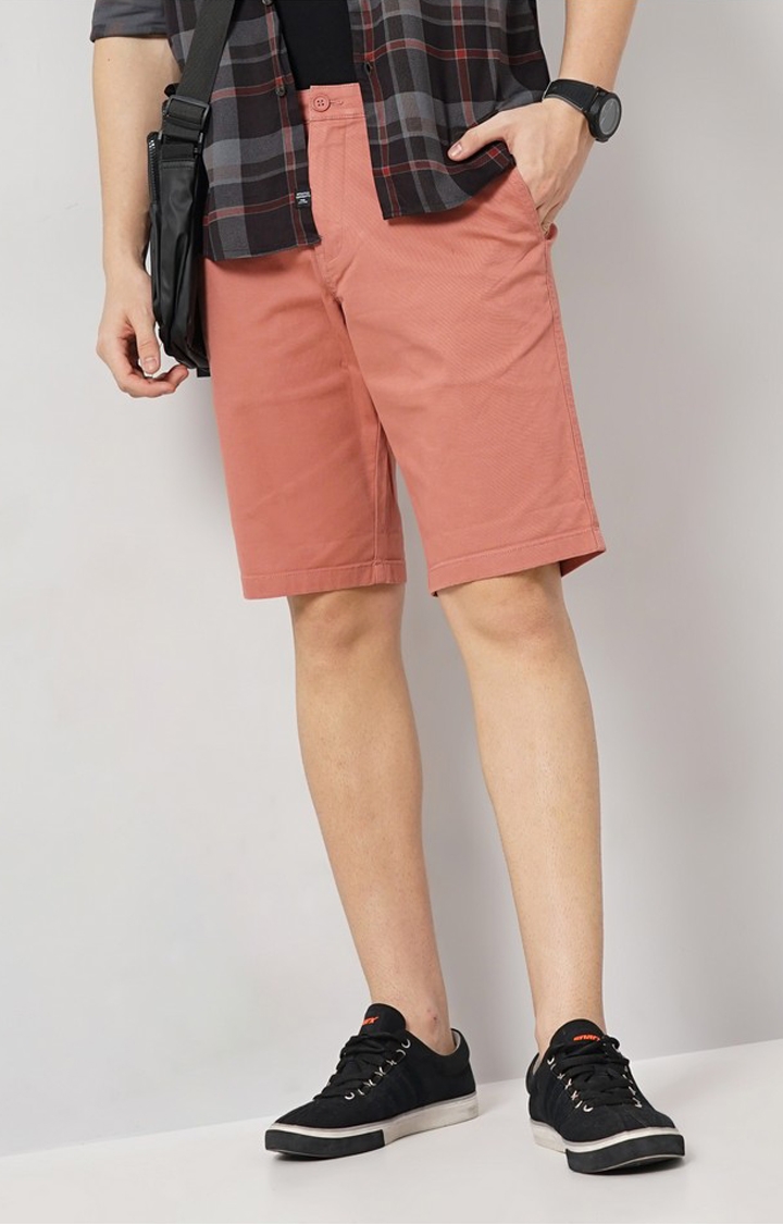 celio | Celio Men Pink Solid Loose Fit Cotton Chinos Casual Short
