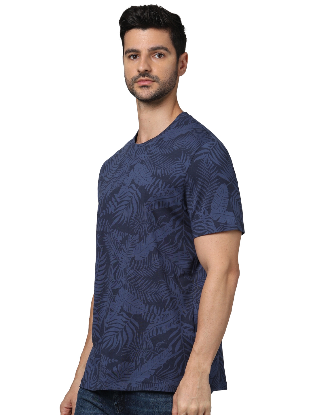 Celio Men Navy Blue Regular Fit Cotton All Over Print Tshirts