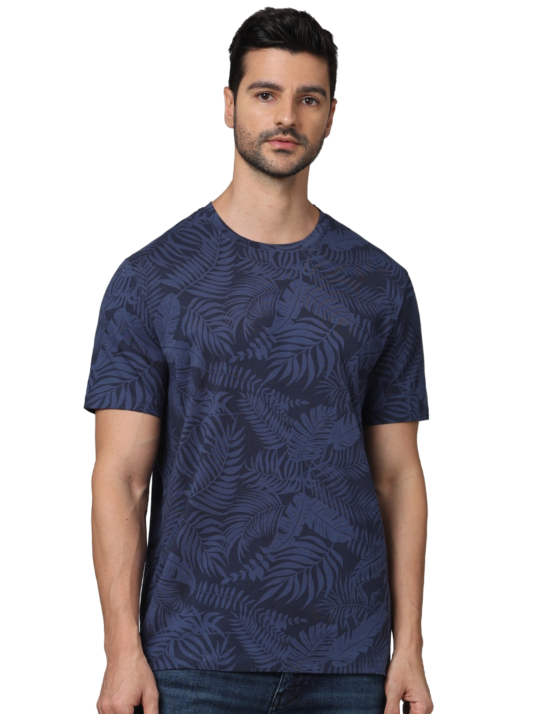 celio | Celio Men Navy Blue Regular Fit Cotton All Over Print Tshirts
