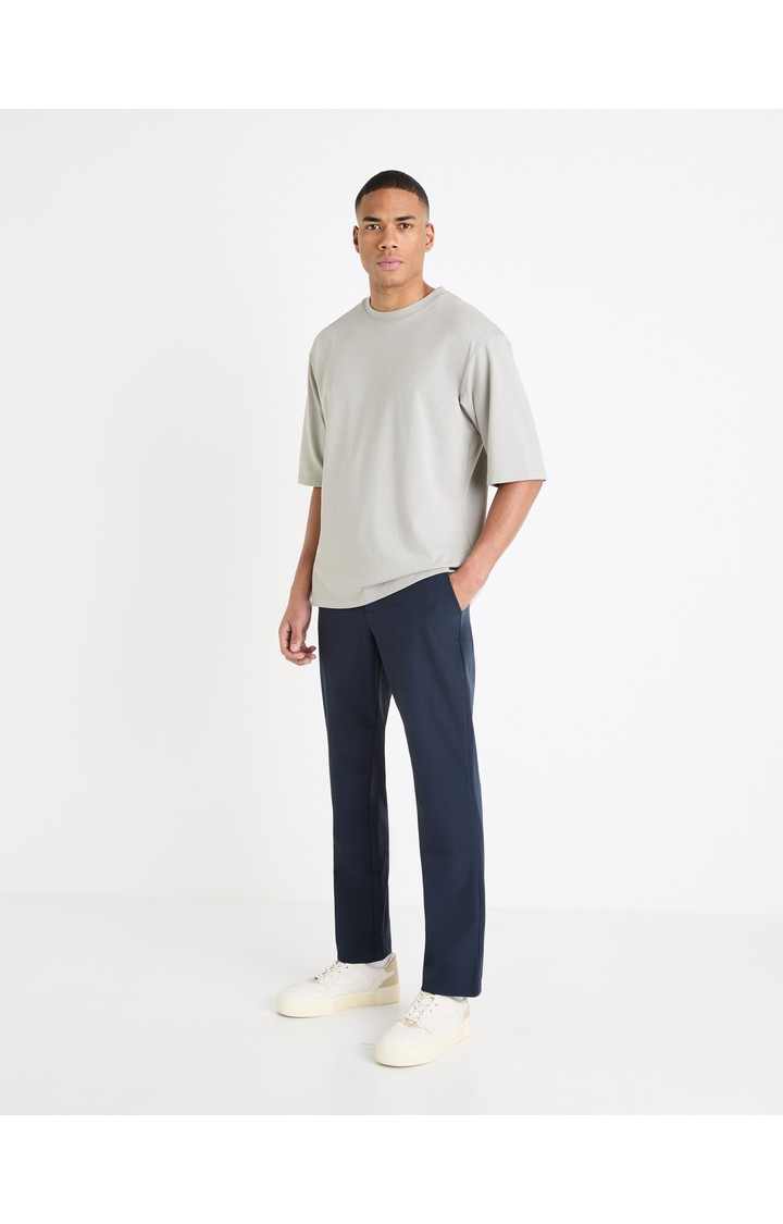 Celio Men Grey Solid Boxy Cotton Oversized Tshirt