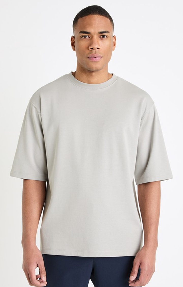 celio | Celio Men Grey Solid Boxy Cotton Oversized Tshirt