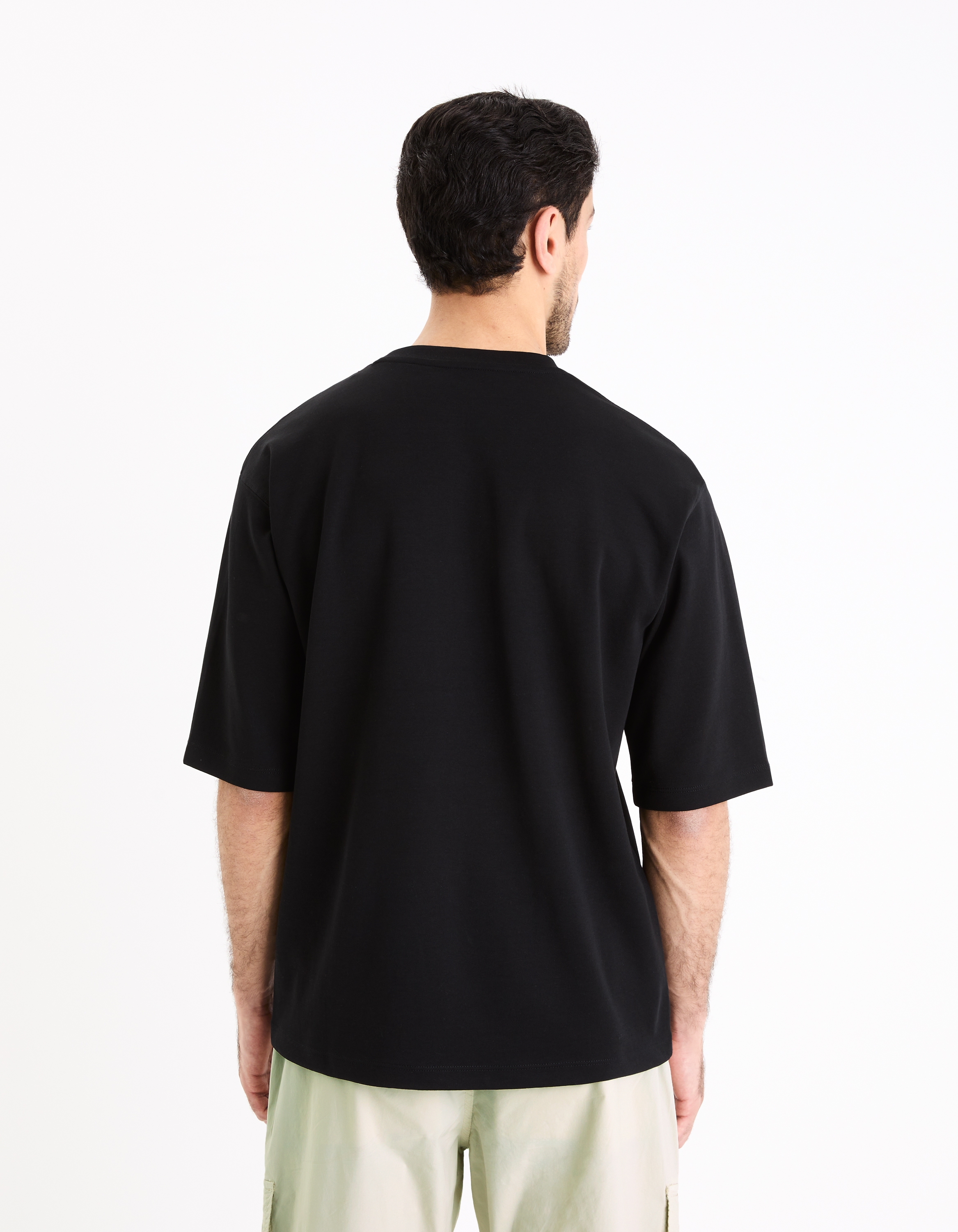 Celio Men Black Solid Oversized Cotton Tshirt
