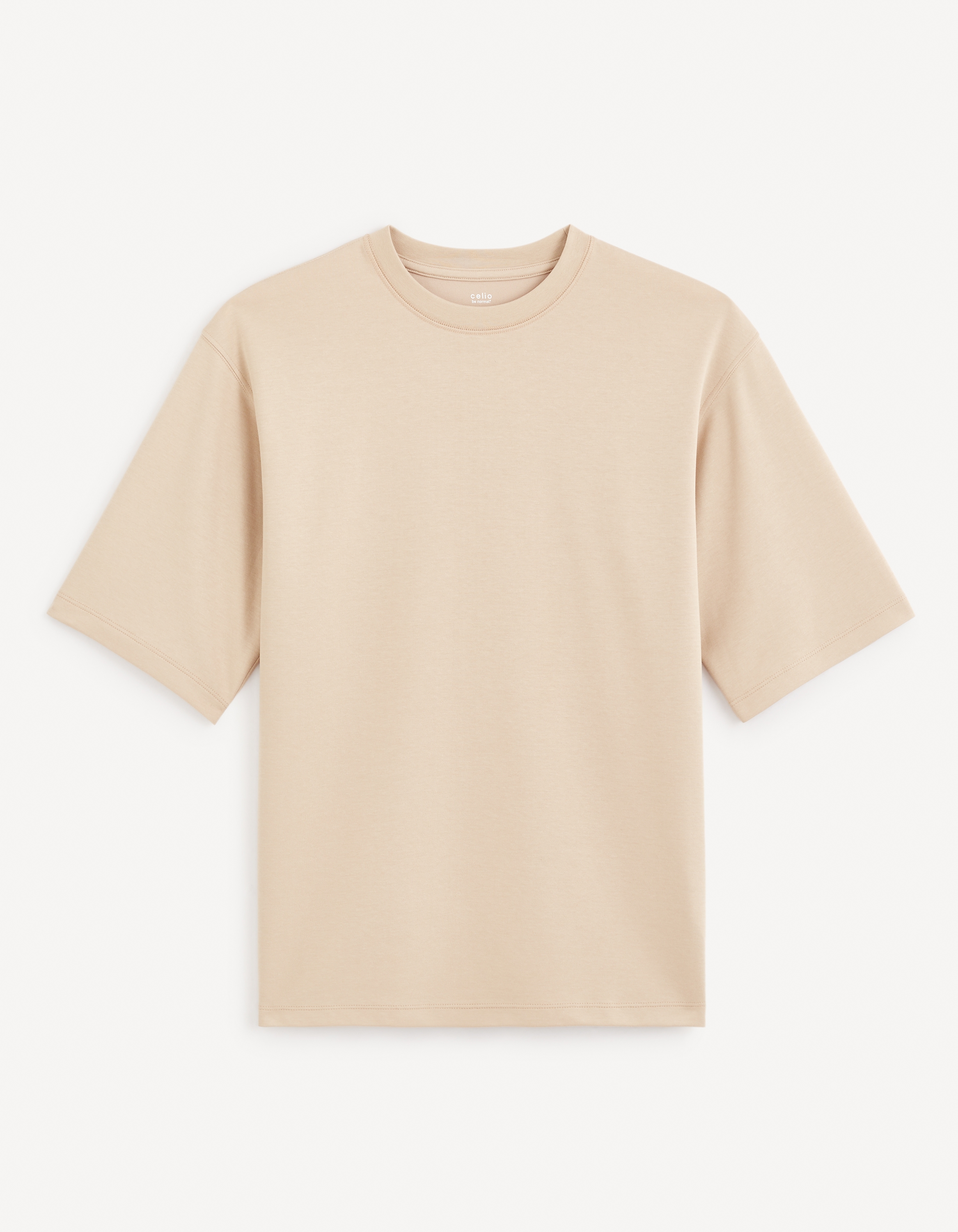 celio | Celio Men Taupe Solid Boxy Cotton Oversized Tshirt