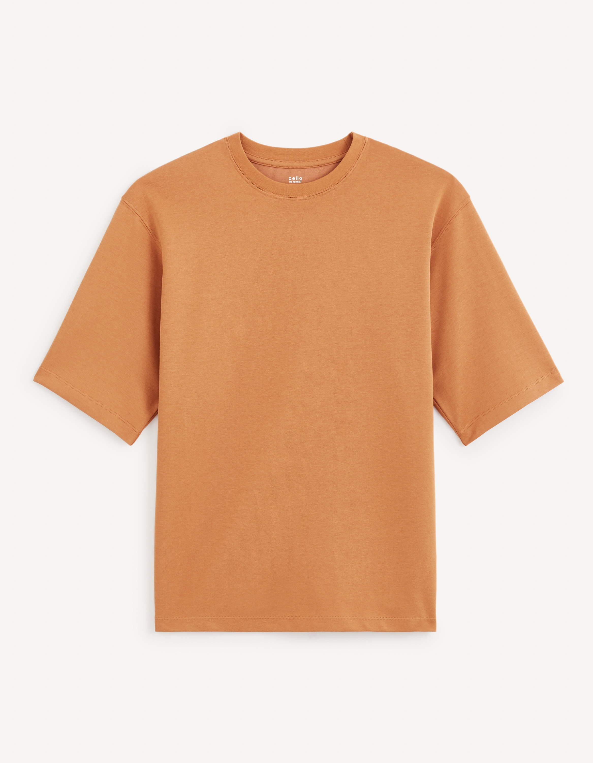 celio | Celio Men Brown Solid Boxy Cotton Oversized Tshirt