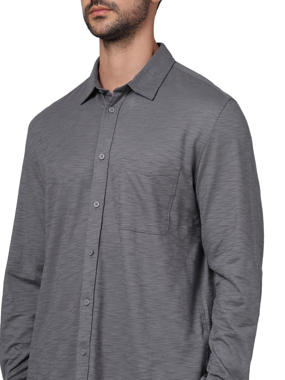 Celio Men Grey Solid Regular Fit Cotton Knit Casual Shirt
