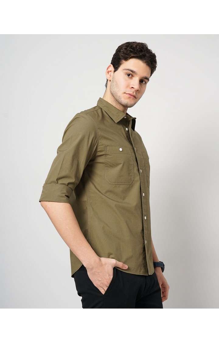 Celio Men Khaki Solid Regular Fit Cotton Casual Shirt