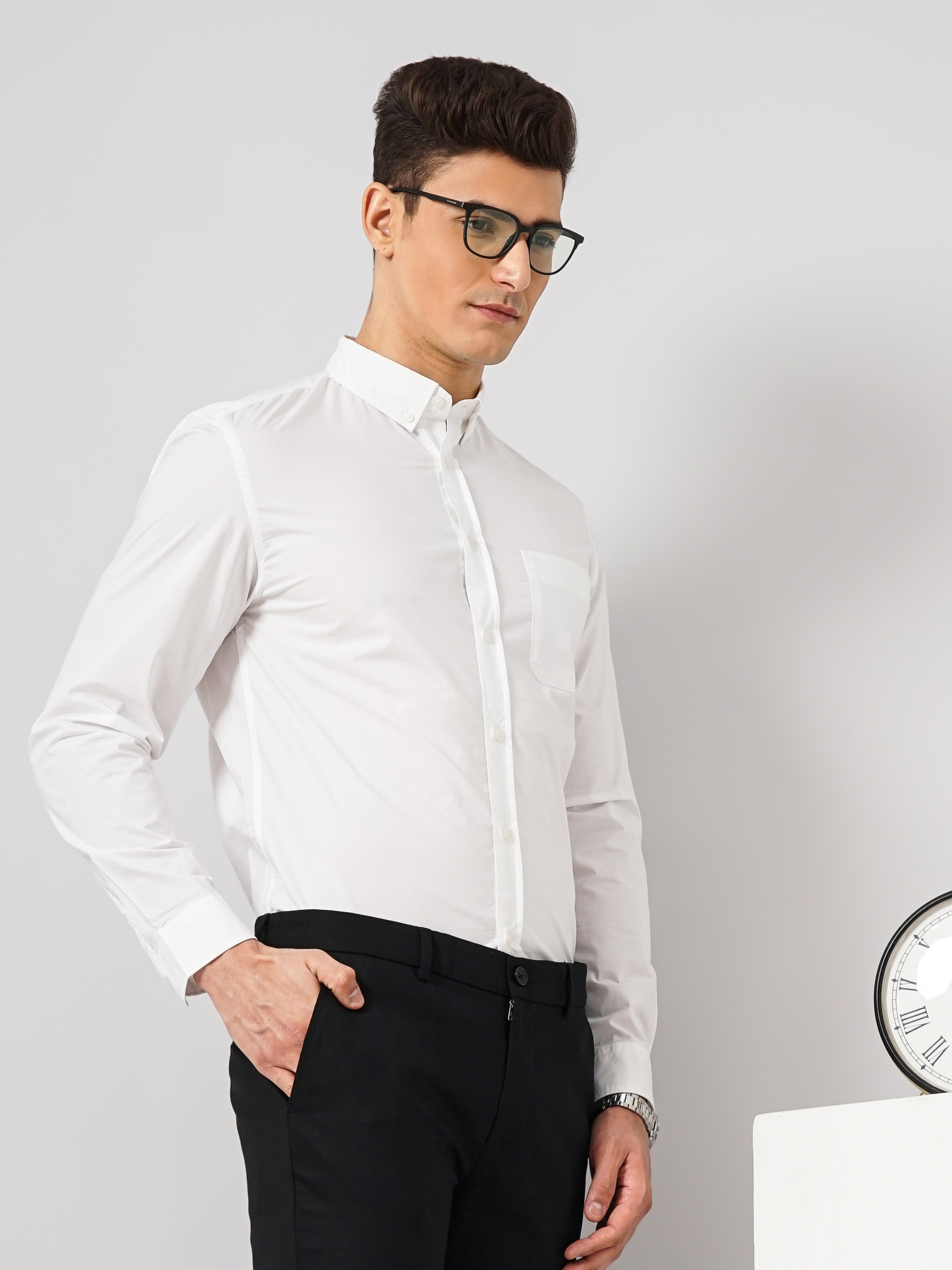 Celio Men White Solid Regular Fit Cotton Shirt