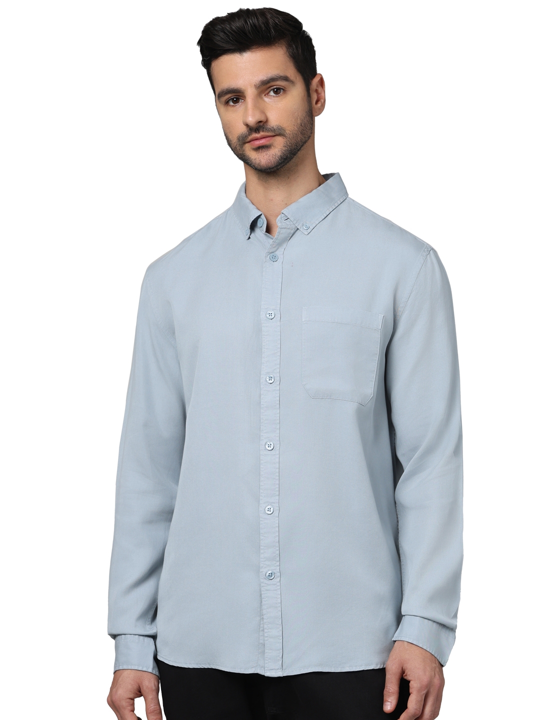 celio | Celio Men Blue Solid Oversized Lyocell Formal Shirts