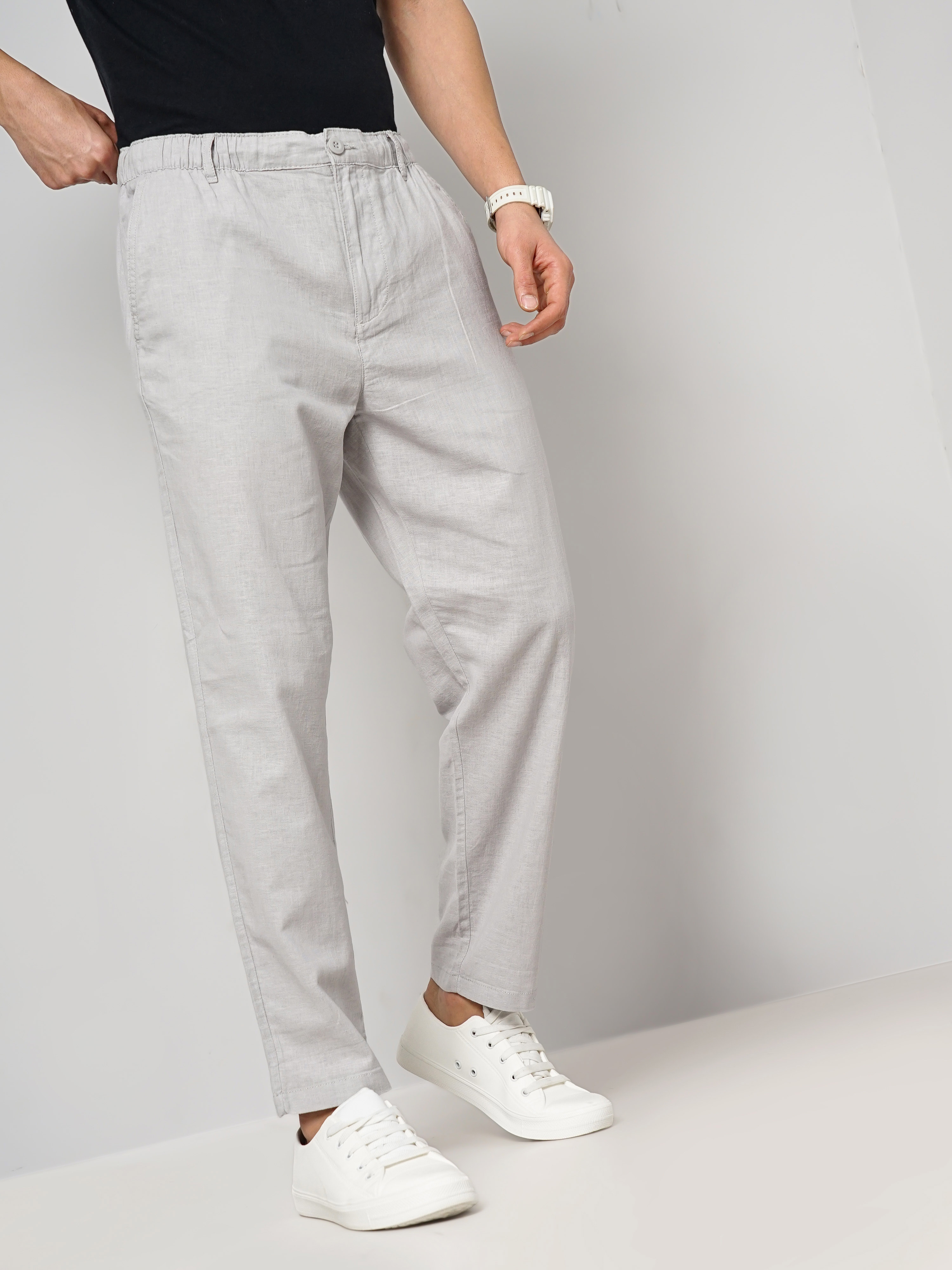 Ted Baker Flaaxt Regular Linen Trousers, Light Grey, 28R