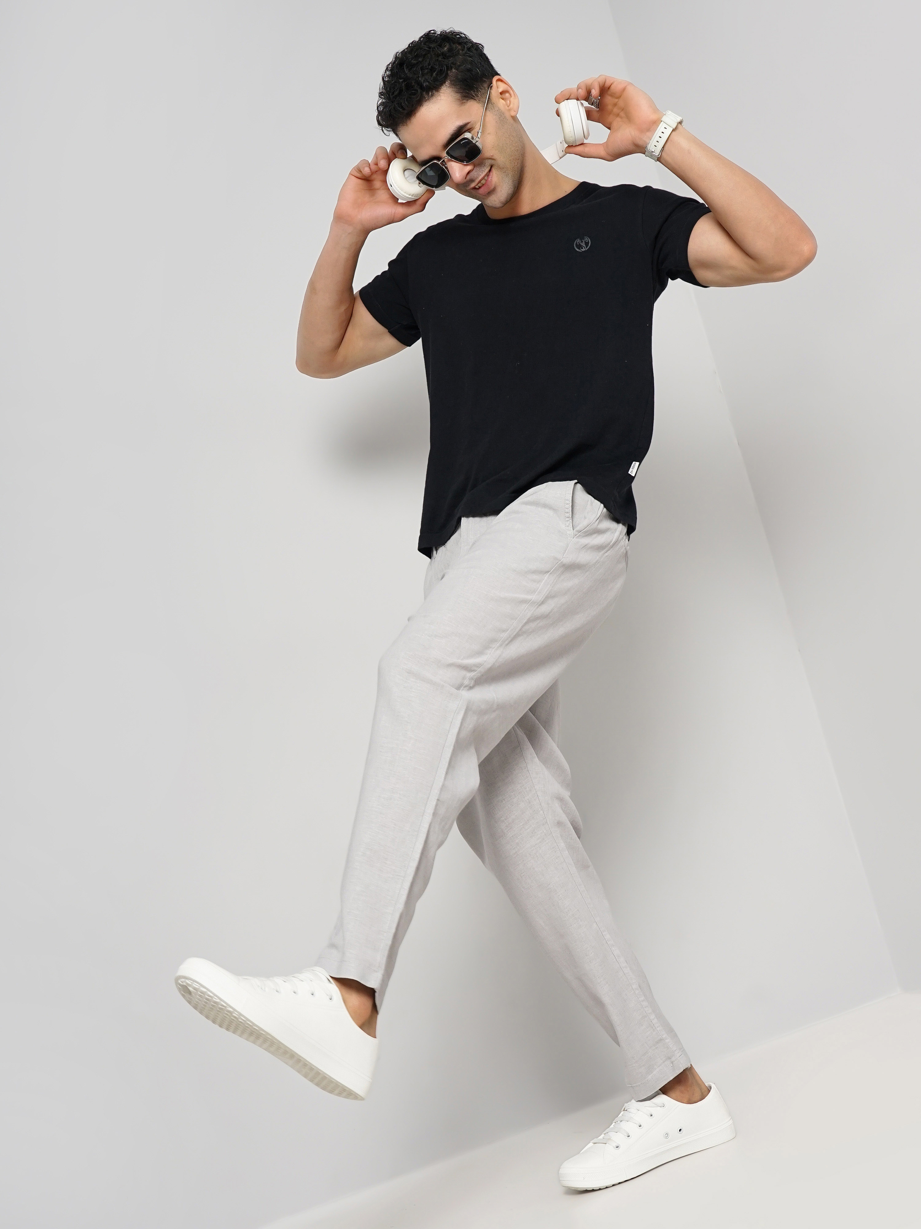 Regular Fit Linen trousers - Black - Men | H&M IN
