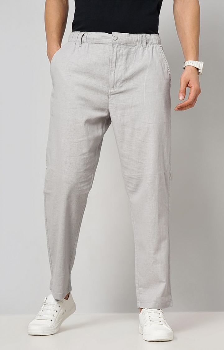 celio | Celio Men Grey Solid Regular Fit Linen Trousers