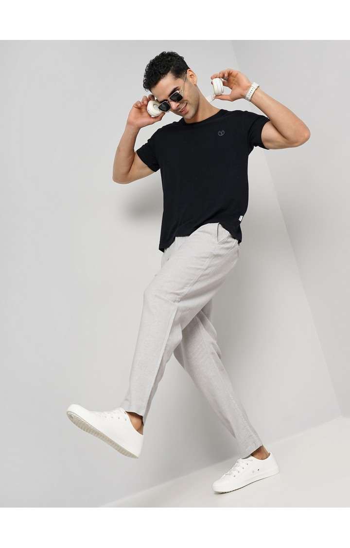 Celio Men Grey Solid Regular Fit Linen Trousers