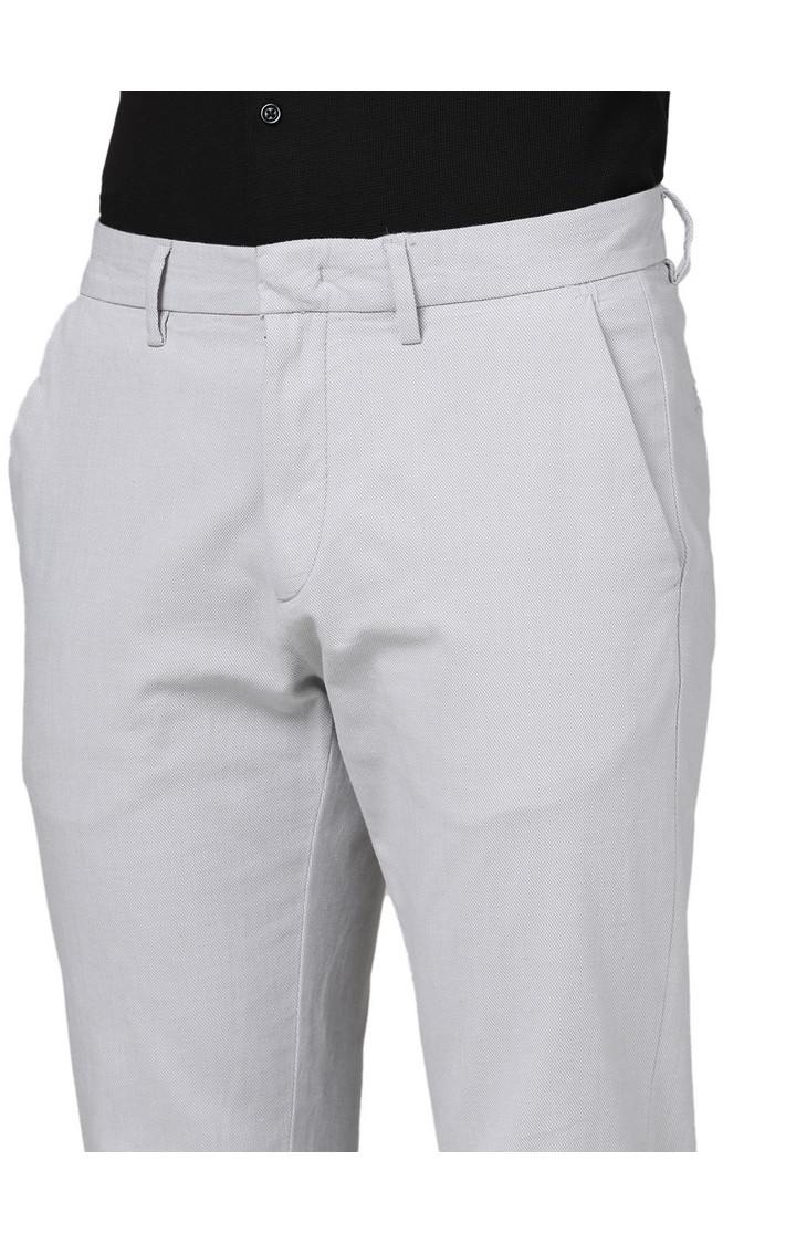 Celio Men Grey Solid Slim Fit Cotton Formal Trousers