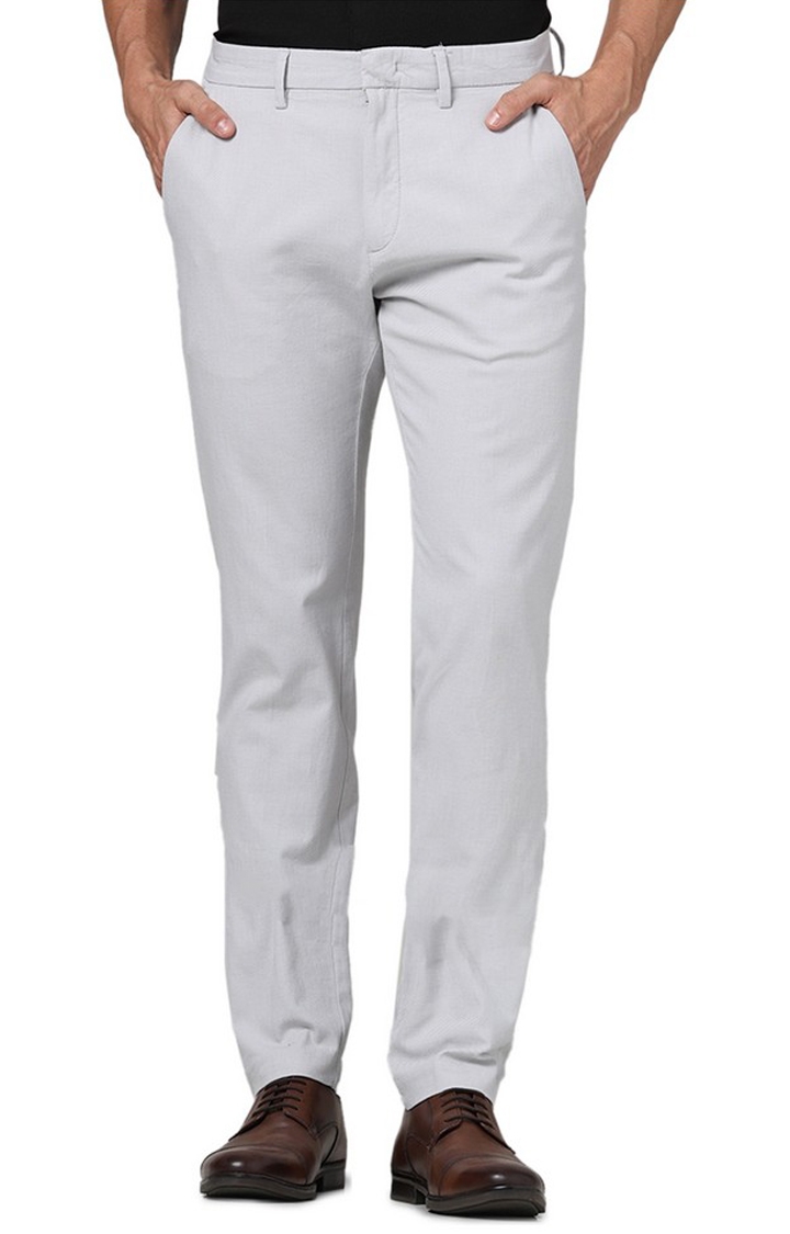 celio | Celio Men Grey Solid Slim Fit Cotton Formal Trousers