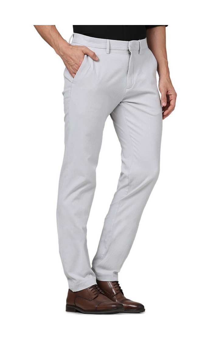 Celio Men Grey Solid Slim Fit Cotton Formal Trousers