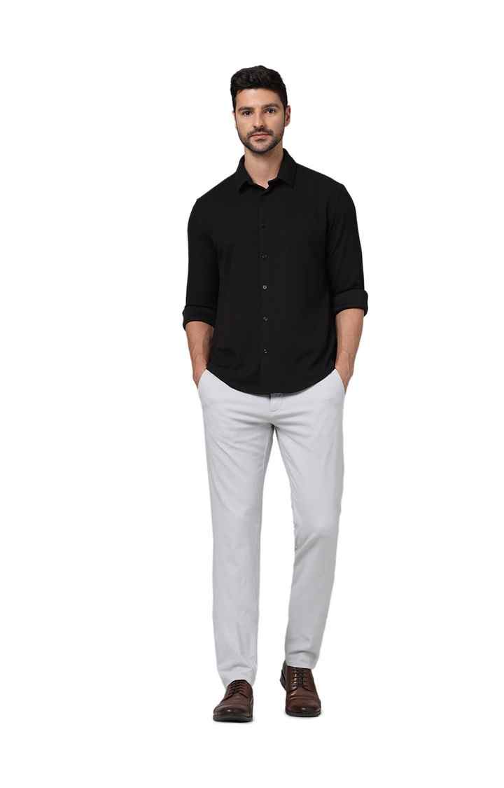 Celio Men Grey Solid Slim Fit Cotton Formal Trousers
