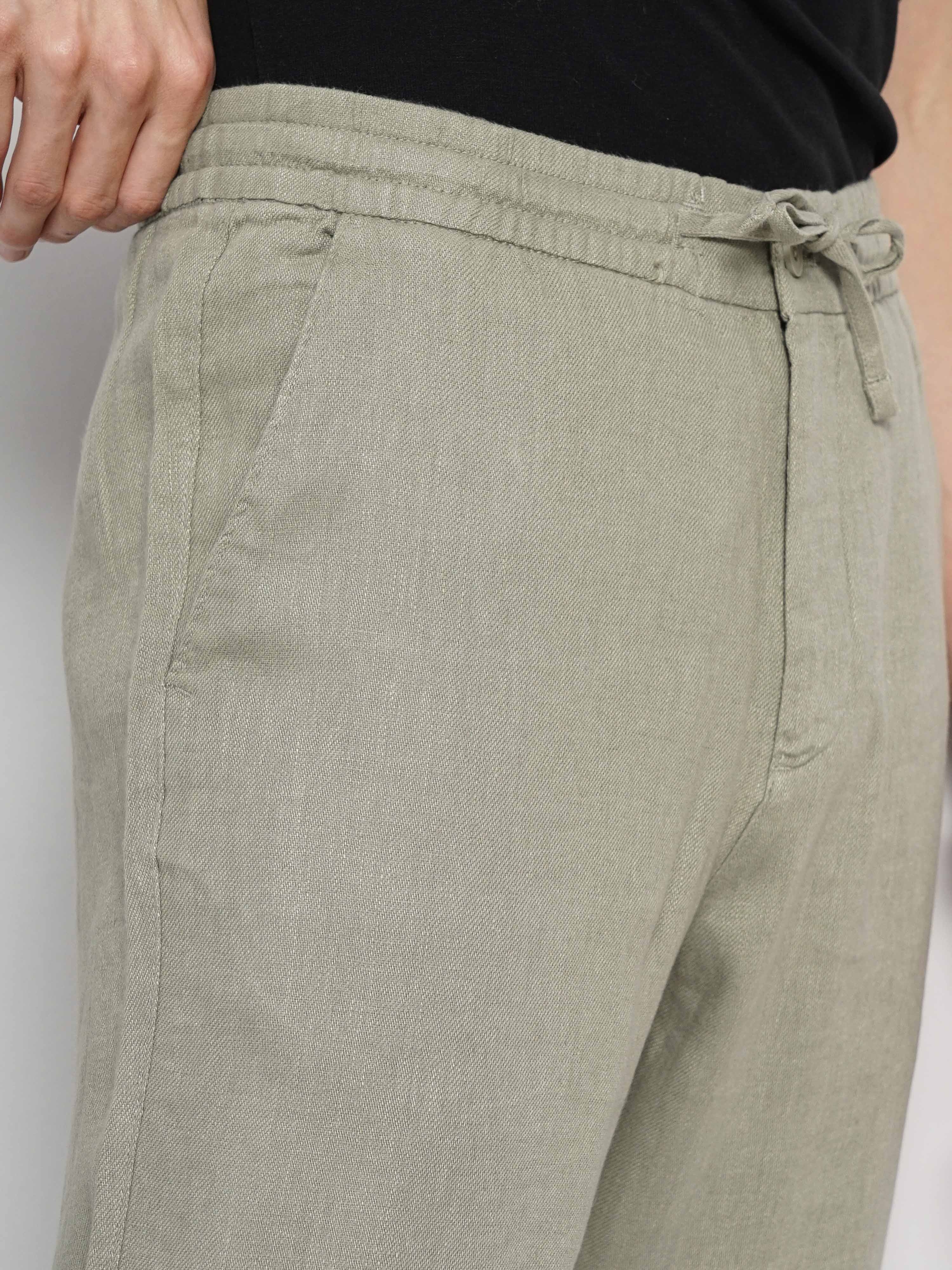 Celio Men Green Solid Regular Fit Linen Trouser