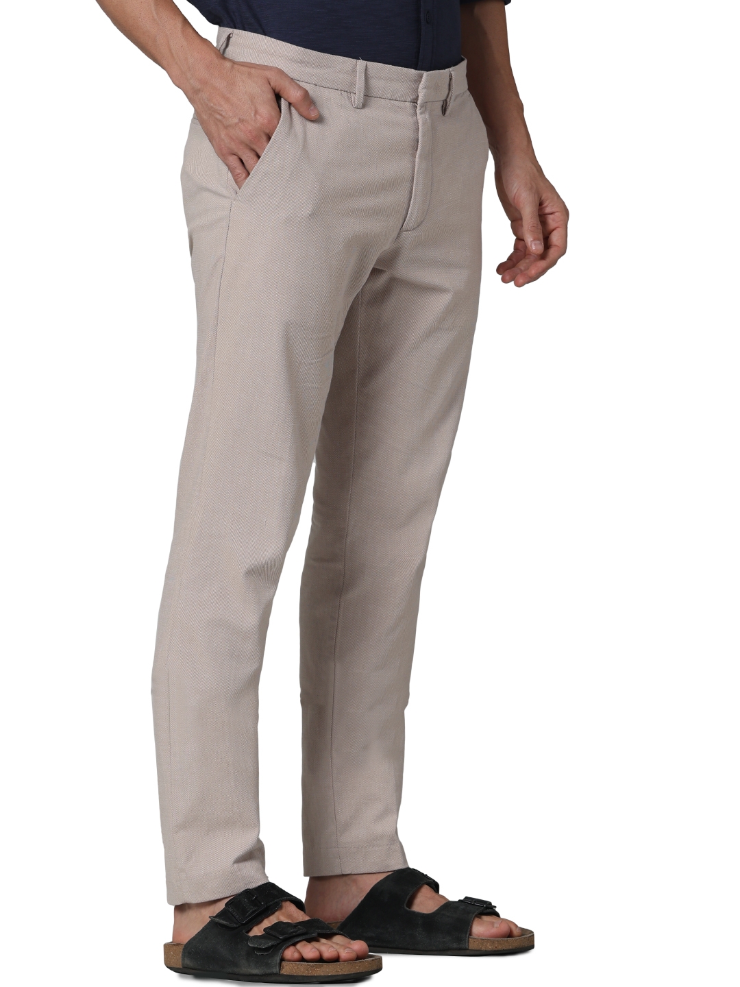 Celio Men Beige Solid Slim Fit Cotton Formal Trousers