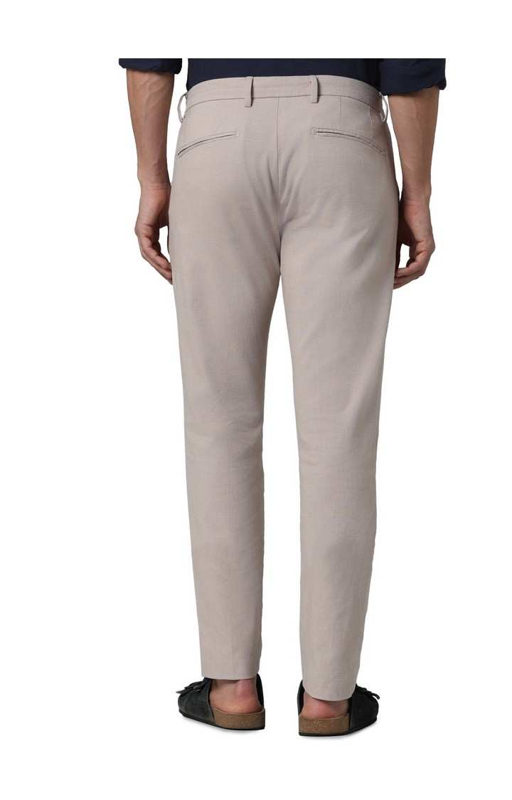 Celio Men Beige Solid Slim Fit Cotton Formal Trousers