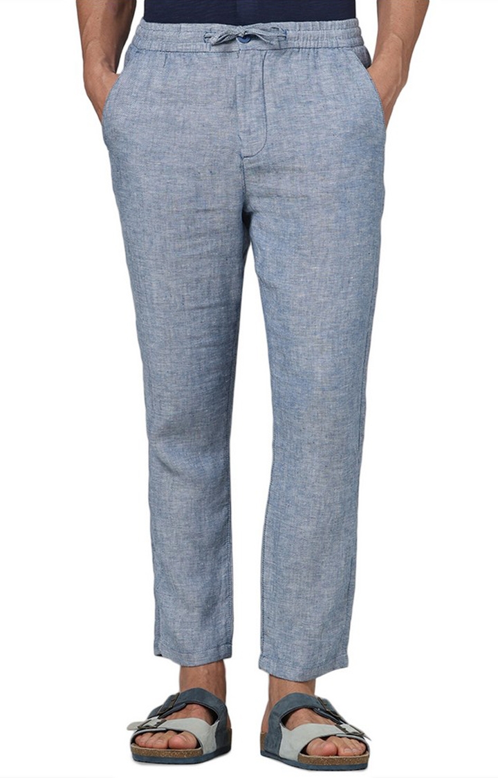 celio | Celio Men Blue Solid Regular Fit Linen Trousers