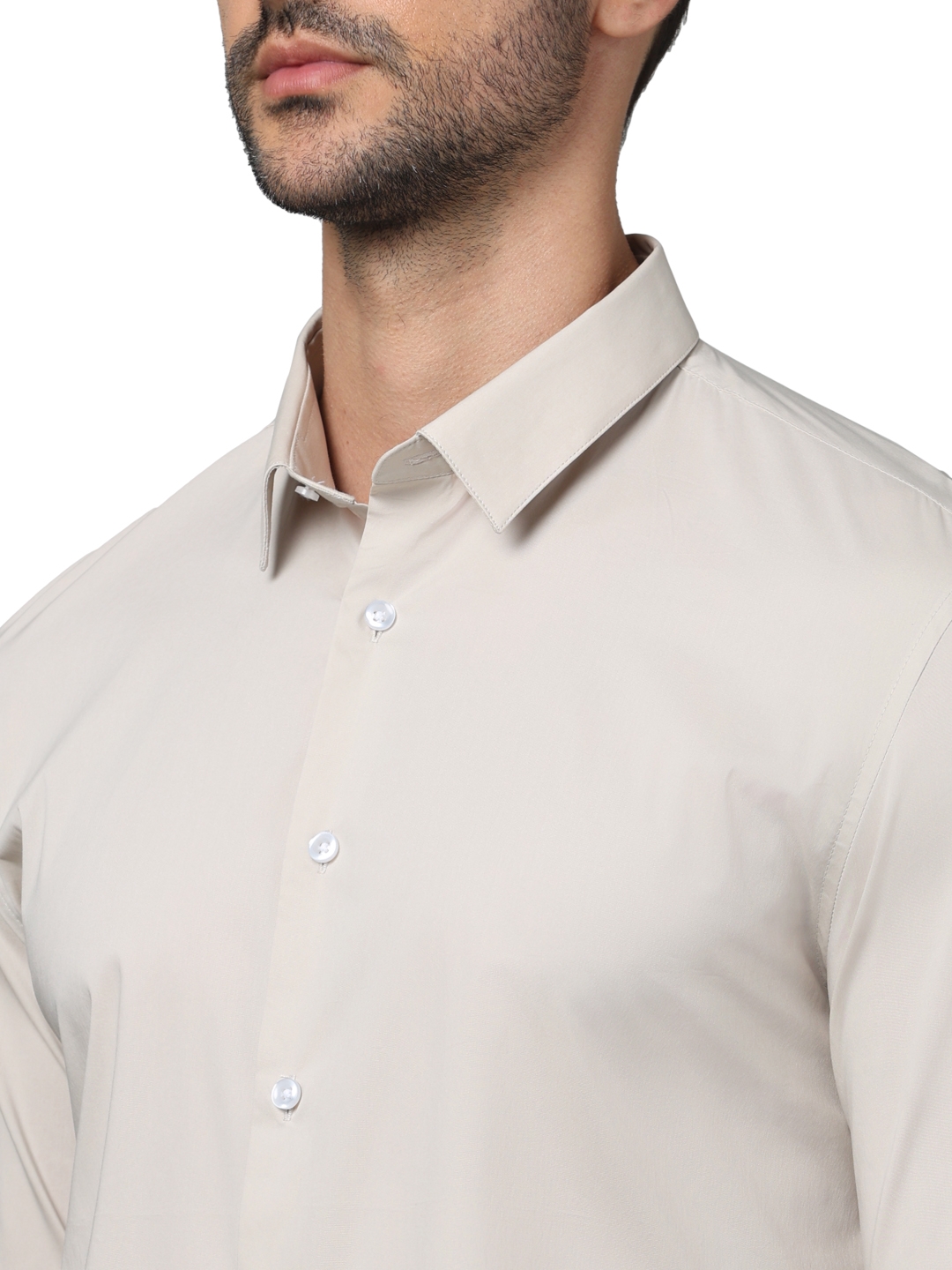 Celio Men Beige Solid Slim Fit Cotton Formal Shirts