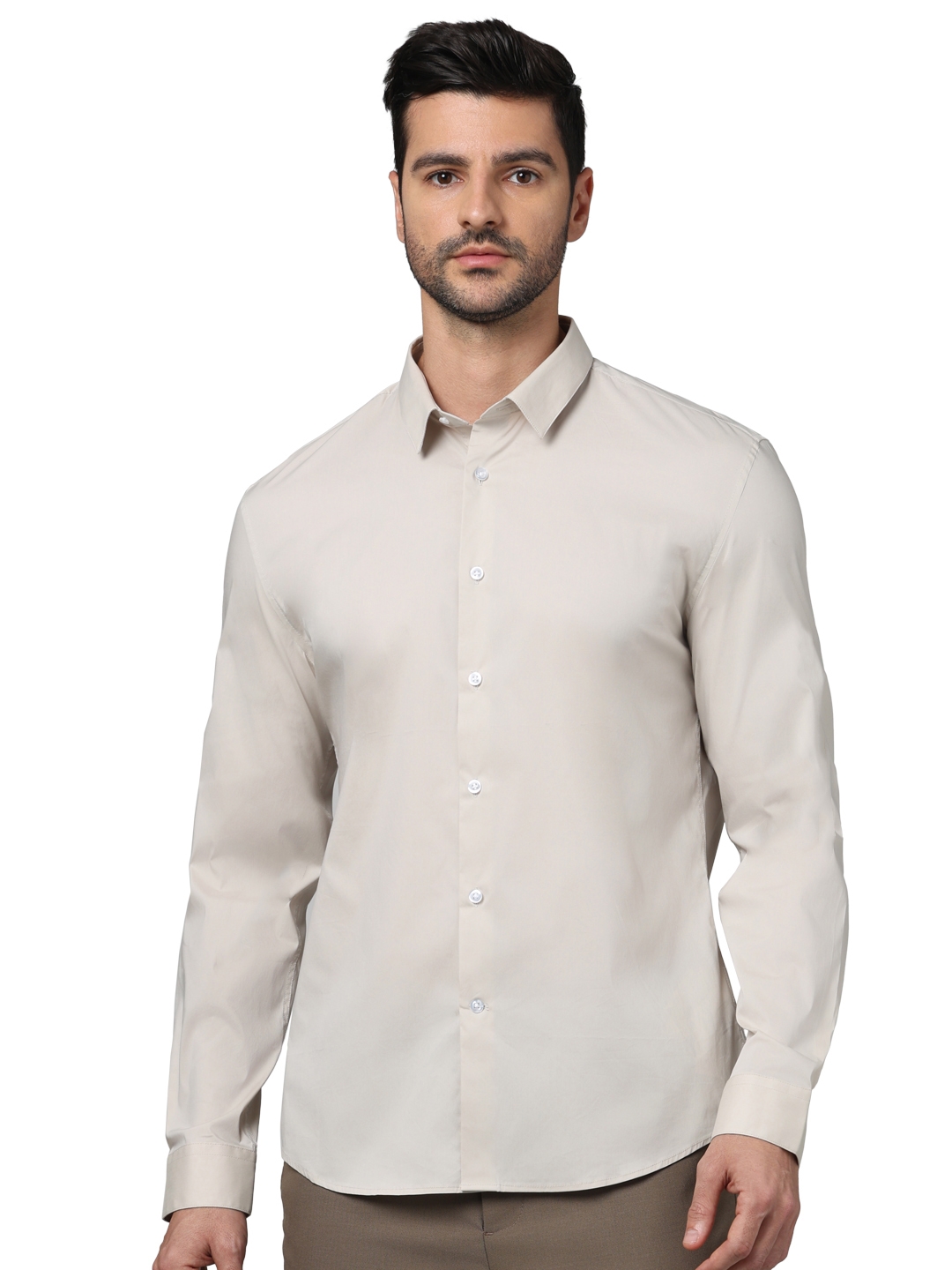 celio | Celio Men Beige Solid Slim Fit Cotton Formal Shirts
