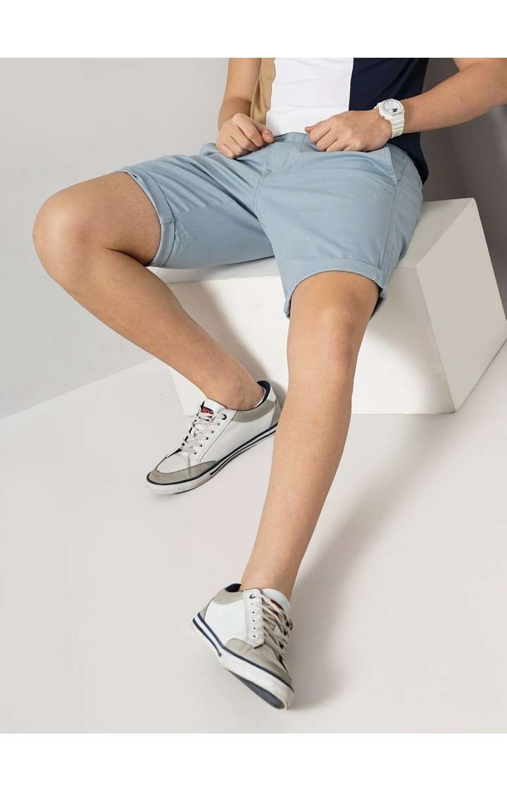 Celio Men Blue Solid Loose Fit Cotton Chinos Casual Short