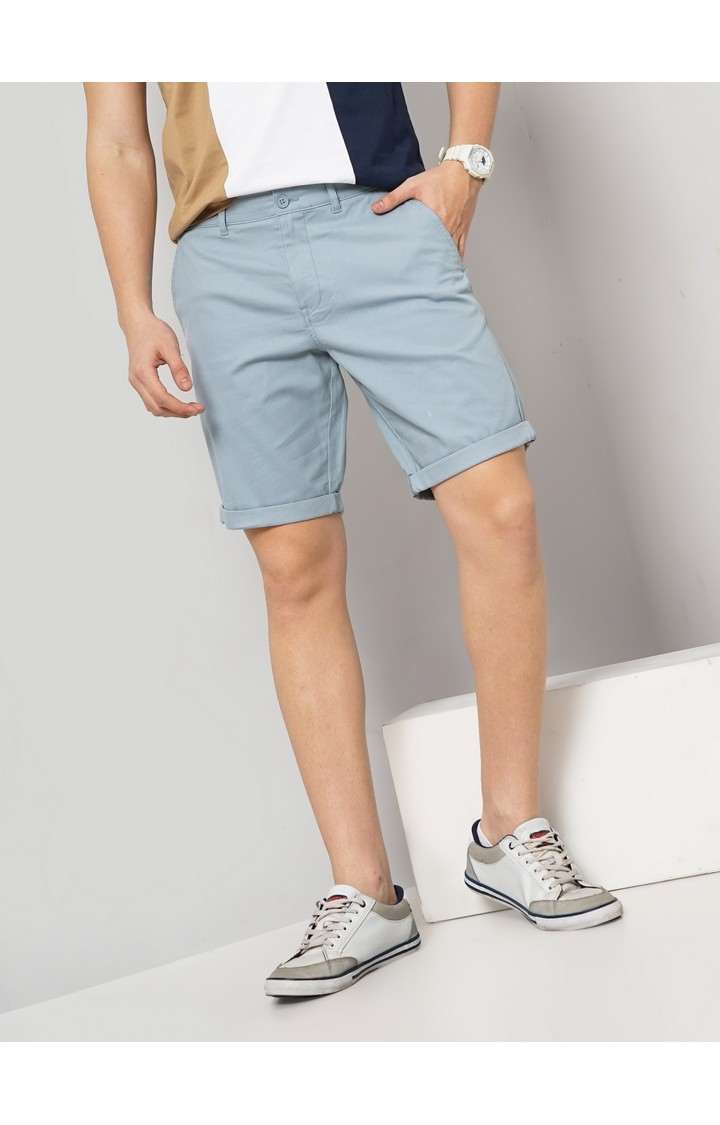 Celio Men Blue Solid Loose Fit Cotton Chinos Casual Short